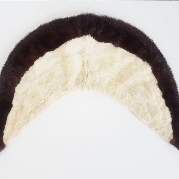 60s Vintage Two Tone Mink Fur Collar, Cream White Brown Mink Fur Scarf - Picture 1 of 9